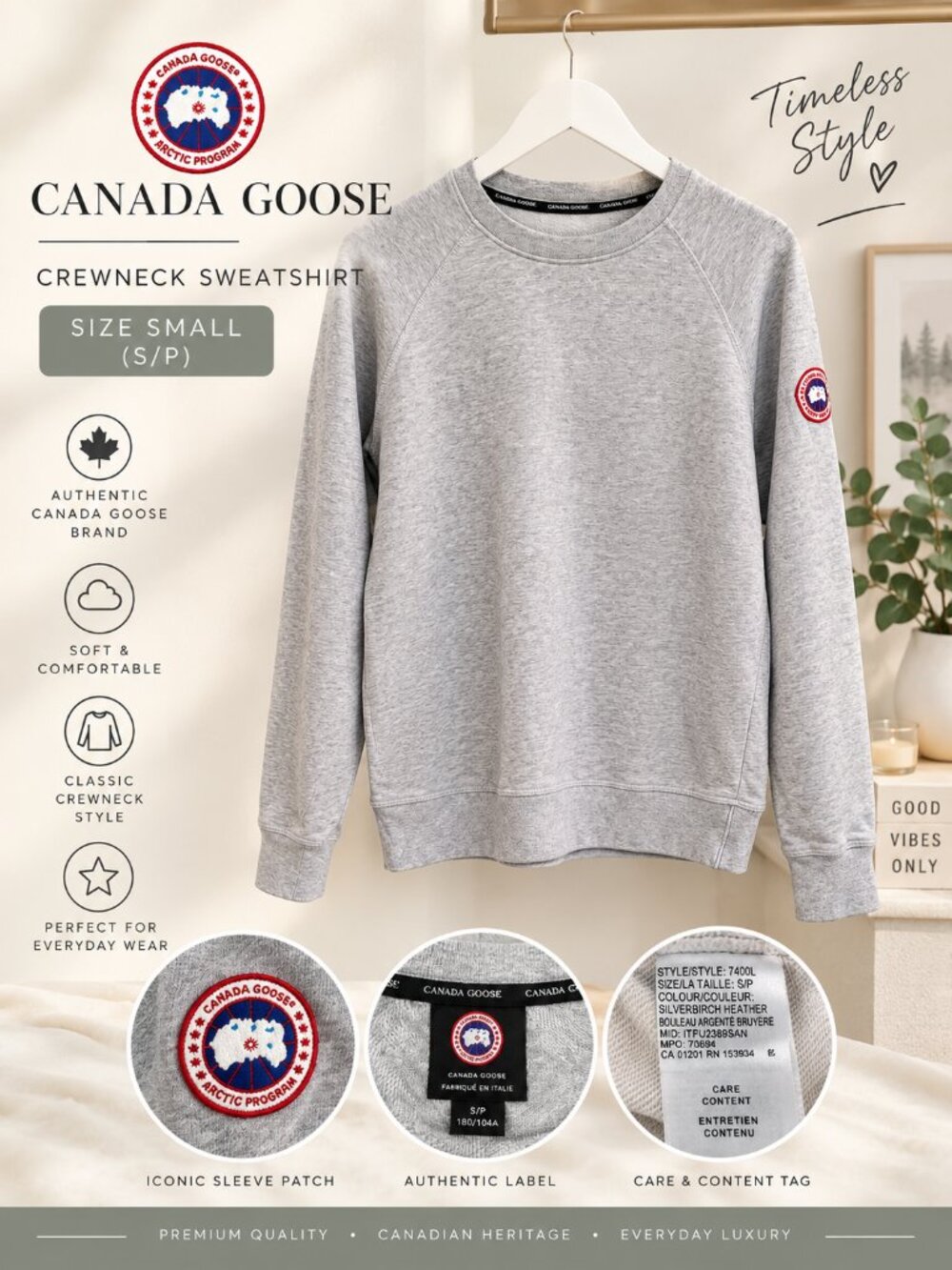Canada Goose Grey Crewneck Sweatshirt – Size Small